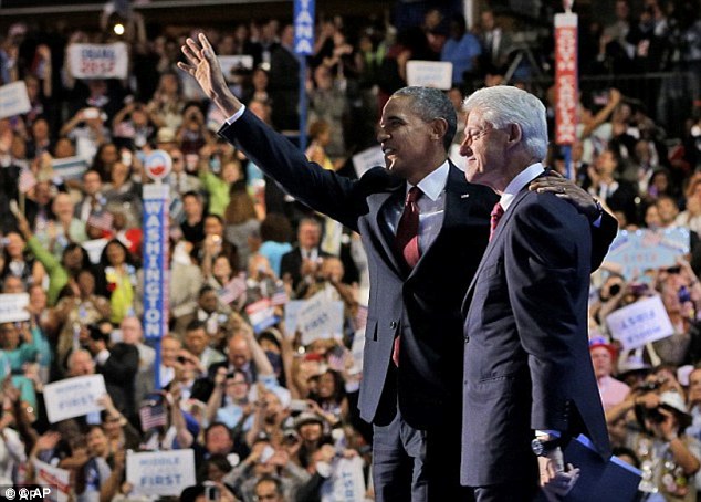 Best of friends: Clinton's speech saw a boost in voter approval for Obama at at time when his campaign was flagging